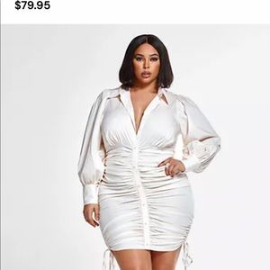 Drawstring Button Down Shirt Dress